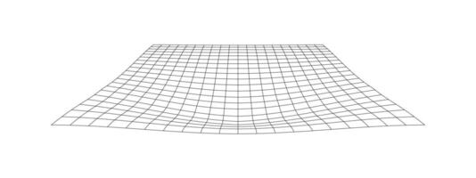 verzerrt gefliest Boden. Gitter Kette Textur. futuristisch winkte Gittergewebe. geometrisch Verformung. Schwere Phänomen. gebogen Gitter Oberfläche isoliert auf Weiß Hintergrund. vektor