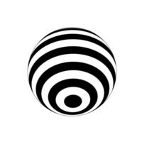 gestreift 3d Kugel Symbol. kugelförmig gestalten mit konzentrisch Kreise Muster. modern Ball Modell- isoliert auf Weiß Hintergrund. Globus Figur. vektor