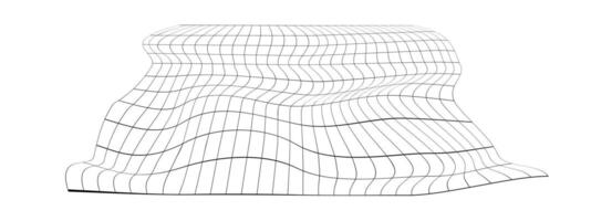 verzerrt Netz. verzogen Gittergewebe Textur. Netz mit gekrümmt Wirkung. kariert Muster Verformung. gebogen Gitter Oberfläche isoliert auf Weiß Hintergrund. vektor