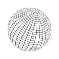 3d Kugel Drahtmodell Symbol. Kugel Modell, kugelförmig Form, Gitter Ball isoliert auf Weiß Hintergrund. Erde Globus Zahl mit Längengrad und Breite, parallel und Meridian Linien. vektor