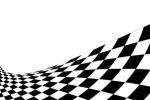 wellig Rennen Flagge oder Schachbrett Textur. schwarz und Weiß kariert Muster verzogen im Perspektive. Moto-Cross, Rallye, Sport Auto oder Schach Spiel Wettbewerb Hintergrund. vektor