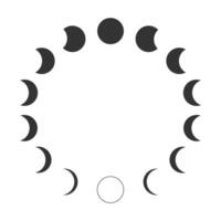 runda former av luna himmelsk objekt i cirkel. måne faser. kalender lunar cykel. minskar och vaxning måne silhuetter isolerat på vit bakgrund. astrologi begrepp. vektor