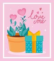 alles gute zum valentinstag mit blumen und geschenkbox vektor