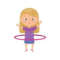 söt liten flicka spelar hula hula isolerade ikon vektor