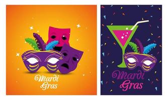 mardi gras masker och cocktail vektor design