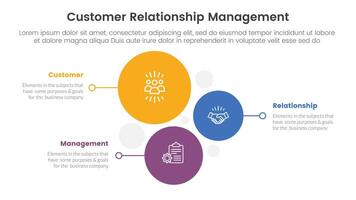 crm kund relation förvaltning infographic 3 punkt skede mall med vertikal cirkel stack riktning för glida presentation vektor