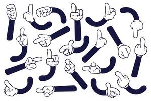 uppsättning av retro komisk händer gester i handskar för tecknad serie tecken. design illustration i klotter stil vektor
