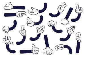 einstellen von Jahrgang retro Karikatur Hand Gesten. Design Illustration im Gekritzel Stil vektor