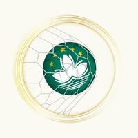 Macau Wertung Ziel, abstrakt Fußball Symbol mit Illustration von Macau Ball im Fußball Netz. vektor