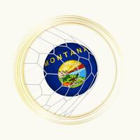 Montana Wertung Ziel, abstrakt Fußball Symbol mit Illustration von Montana Ball im Fußball Netz. vektor