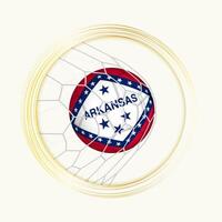 Arkansas Wertung Ziel, abstrakt Fußball Symbol mit Illustration von Arkansas Ball im Fußball Netz. vektor