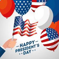 Ballons und Flagge von USA Happy Presidents Day Vector Design