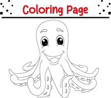 söt bläckfisk leende färg bok sida för ungar. vektor