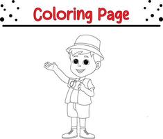 süß wenig Junge tragen Hut halten Kamera Färbung Buch Seite zum Kinder vektor