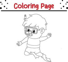 Junge Taucher posieren winken Färbung Buch Seite zum Kinder vektor