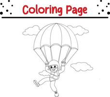 glücklich Junge Fallschirmspringen Färbung Seite zum Kinder schwarz und Weiß Illustration zum Färbung Buch vektor