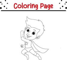 süß Junge tragen Superheld Kostüm Färbung Buch Seite zum Kinder. vektor