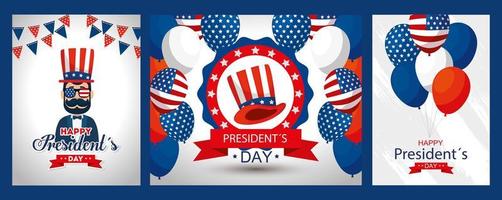 man ballonger och hatt i USA glad presidents dag vektordesign vektor