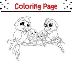 Vogel Familie Baum Färbung Buch Seite zum Kinder. vektor