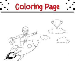Geschäftsmann Fahrten Rakete leisten Erfolg schnell Färbung Buch Seite zum Kinder. vektor