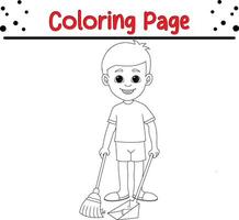 ung pojke sotning golv färg bok sida för barn vektor