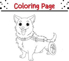 Hund gebrochen Bein mit Rad Färbung Buch Seite zum Kinder vektor