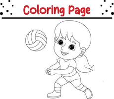 wenig Mädchen spielen Volleyball Färbung Buch Seite zum Kinder. vektor