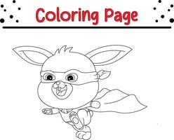 söt kanin bär superhjälte kostym färg bok sida för ungar. vektor