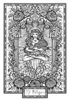 zodiaken tecken jungfru eller oskuld. hand dragen fantasi grafisk illustration i ram vektor