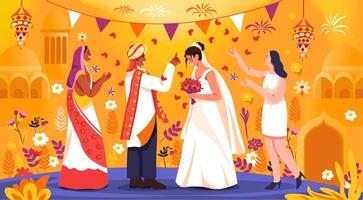 mångkulturell bröllop firande illustration vektor