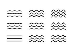 vatten Vinka, linje ikon uppsättning. hav, flod, hav, simning slå samman symbol. lugna, fortfarande och grov vatten. vågig element. översikt illustration vektor