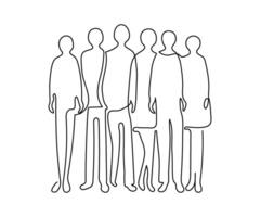 grupp av människor stående i rad, kontinuerlig ett linje teckning. folkmassan av människor silhuett. minimalistisk enkel linjär stil. översikt illustration vektor