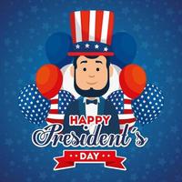 man avatar tecknad och ballonger av usa happy presidents day vektordesign vektor