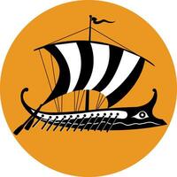 ein uralt griechisch trireme Schiff Segeln auf das Meer. stilisiert schwarz und Weiß Illustration von ein uralt griechisch Schiff. vektor