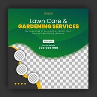 företags- modern gräsmatta vård trädgård service för social media omslag design mall, lantbruk och organisk mat kampanj posta webb baner, abstrakt grön, gul Färg former vektor