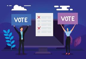 affärspar med dator för att rösta online vektor