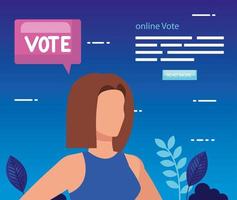 Plakat der Abstimmung online mit Geschäftsfrau vektor