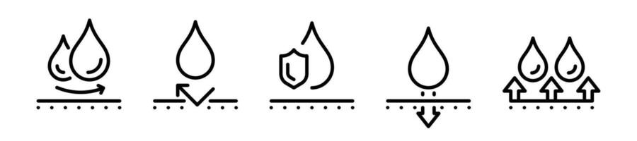 vatten skydd ikon uppsättning. vatten bevis ikoner. samling av vatten resistent tecken. eps 10 vektor
