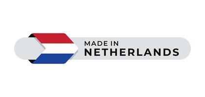 tillverkad i Nederländerna märka med pil flagga ikon och runda ram. för logotyp, märka, insigna, täta, märka, tecken, täta, symbol, bricka, stämpel, klistermärke, emblem, baner, design vektor