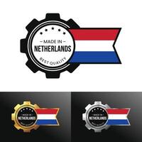 tillverkad i nederländerna med redskap och flagga design. för baner, stämpel, klistermärke, ikon, logotyp, symbol, märka, bricka, täta, tecken. illustration vektor