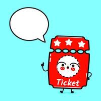 Kino Fahrkarte mit Rede Blase. Hand gezeichnet Karikatur kawaii Charakter Illustration Symbol. isoliert auf Blau Hintergrund. Kino Fahrkarte Charakter Konzept vektor
