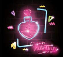 glad alla hjärtans dag etikett i neonljus, ikoner alla hjärtans dag vektor