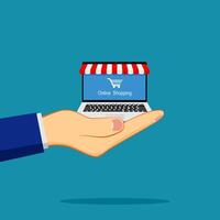 Hand halten Laptop mit online Einkaufen Geschäft Konzept Illustration vektor