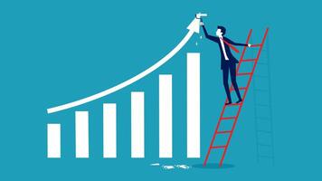 affärsman klättrande stege till nå de topp av en Diagram vektor