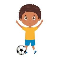 söt pojke leker med fotboll på vit bakgrund vektor