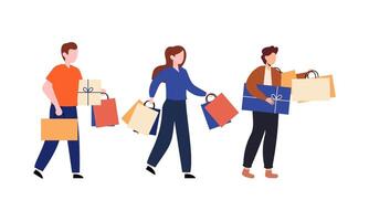 Sammlung von Menschen Tragen Einkaufen Taschen mit Einkäufe Illustration vektor