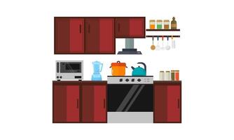 Hem köksutrustning, mat och enheter i Färg platt illustration vektor