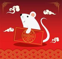 gott nytt år kinesiska med råtta och dekoration vektor