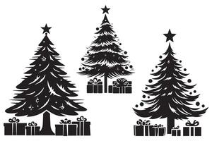 silhuett jul träd gåva låda vektor