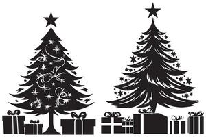 einstellen Silhouette Weihnachten Bäume mit Geschenke Design isoliert vektor
